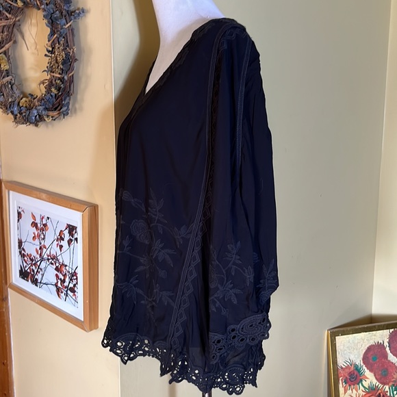 XCVI Size 2X Elicia Embroidered Popover Top Black-on-Black VNeck Johnny Was Vibe - Picture 7 of 14